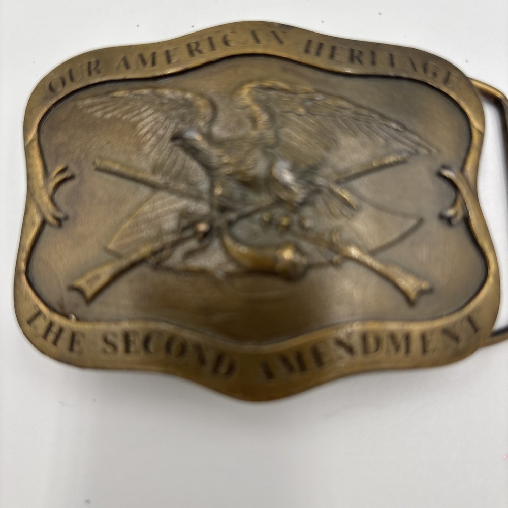 Vintage Brass Belt Buckle The Second Amendment Our American Heritage - Picture 3 of 5
